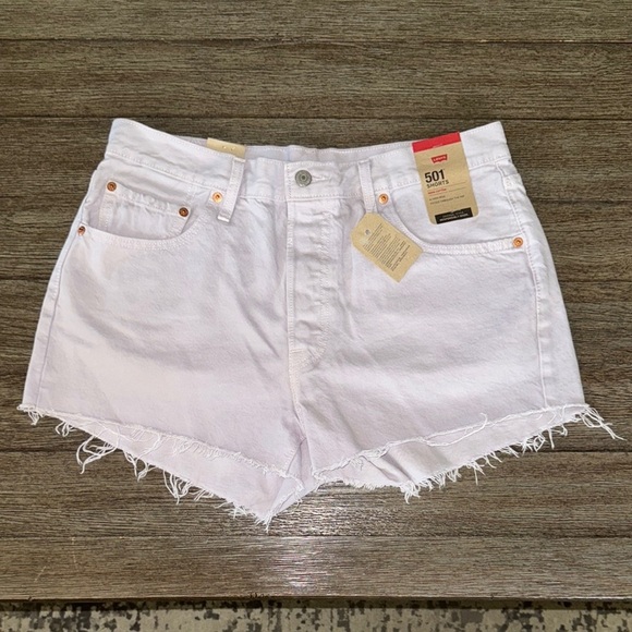 LEVI'S 501 HIGH RISE ORIGINAL DENIM JEAN SHORTS Washed Lilac - Picture 1 of 11